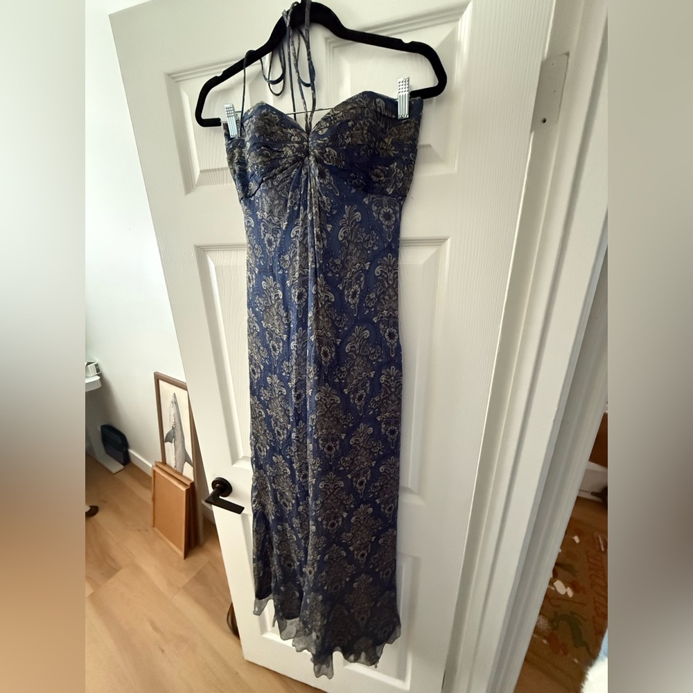 Laundry By Shelli Segal Blue and Gold Strapless Dress